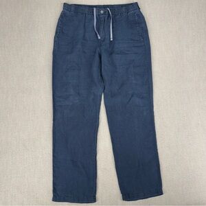 Tommy Bahama Pants Mens L Navy Blue Beach Coast 100% Linen Elastic Waist Chino